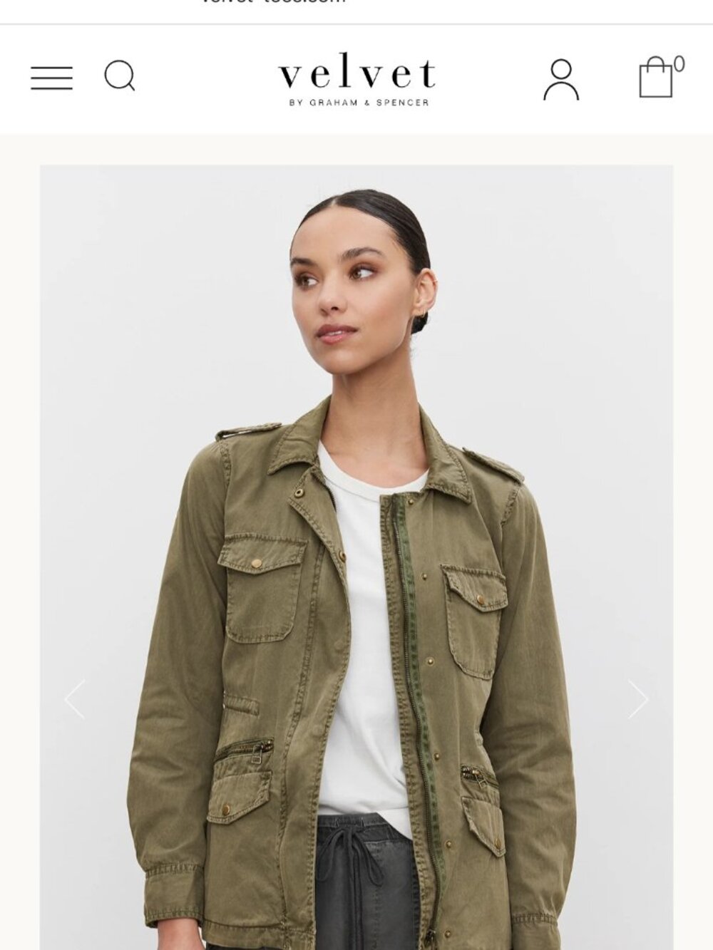 Lily and Aldridge for Velvet distress army green jacket, size XS